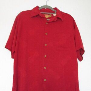 Caribbean mens 100% silk Hawaiian button up Brick Red Pineapple sz M
